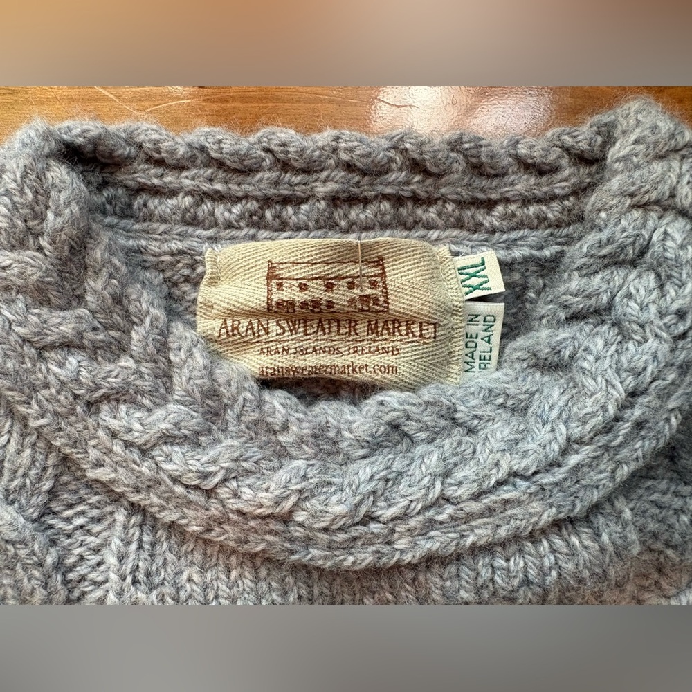 Aran Sweater Market 100% Merino Wool Sweater Women’s Size XXL Gray Hand Knit - Picture 4 of 8